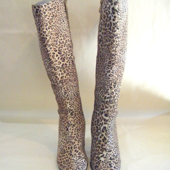 Leopard Cheetah Print Textured Tall Boots Pointy Toe Ladies Size 6 - Picture 2 of 10